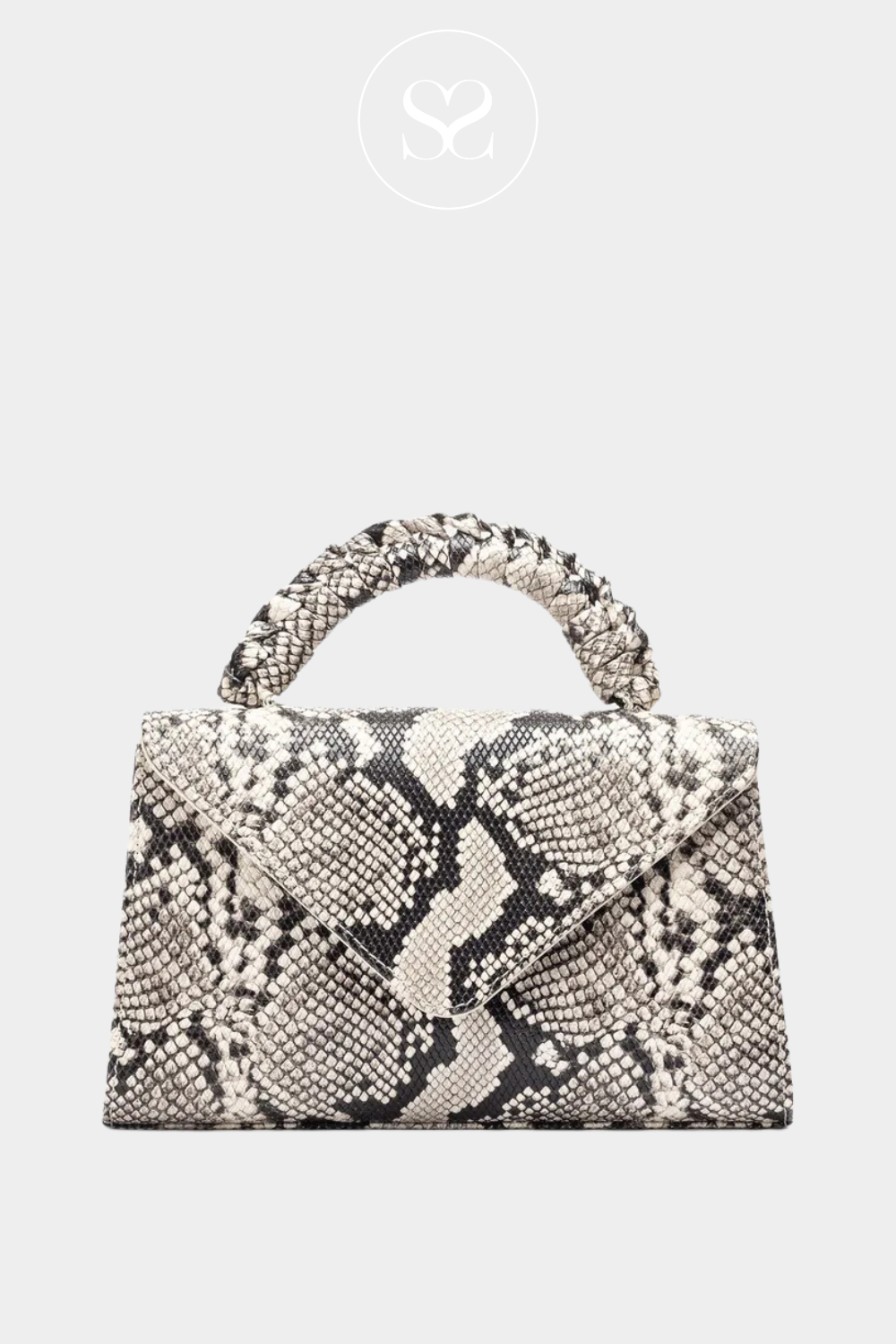 UNISA ZCHIARA SNAKEPRINT HANDHELD SMALL HANDBAG. ENVELOPE STYLE