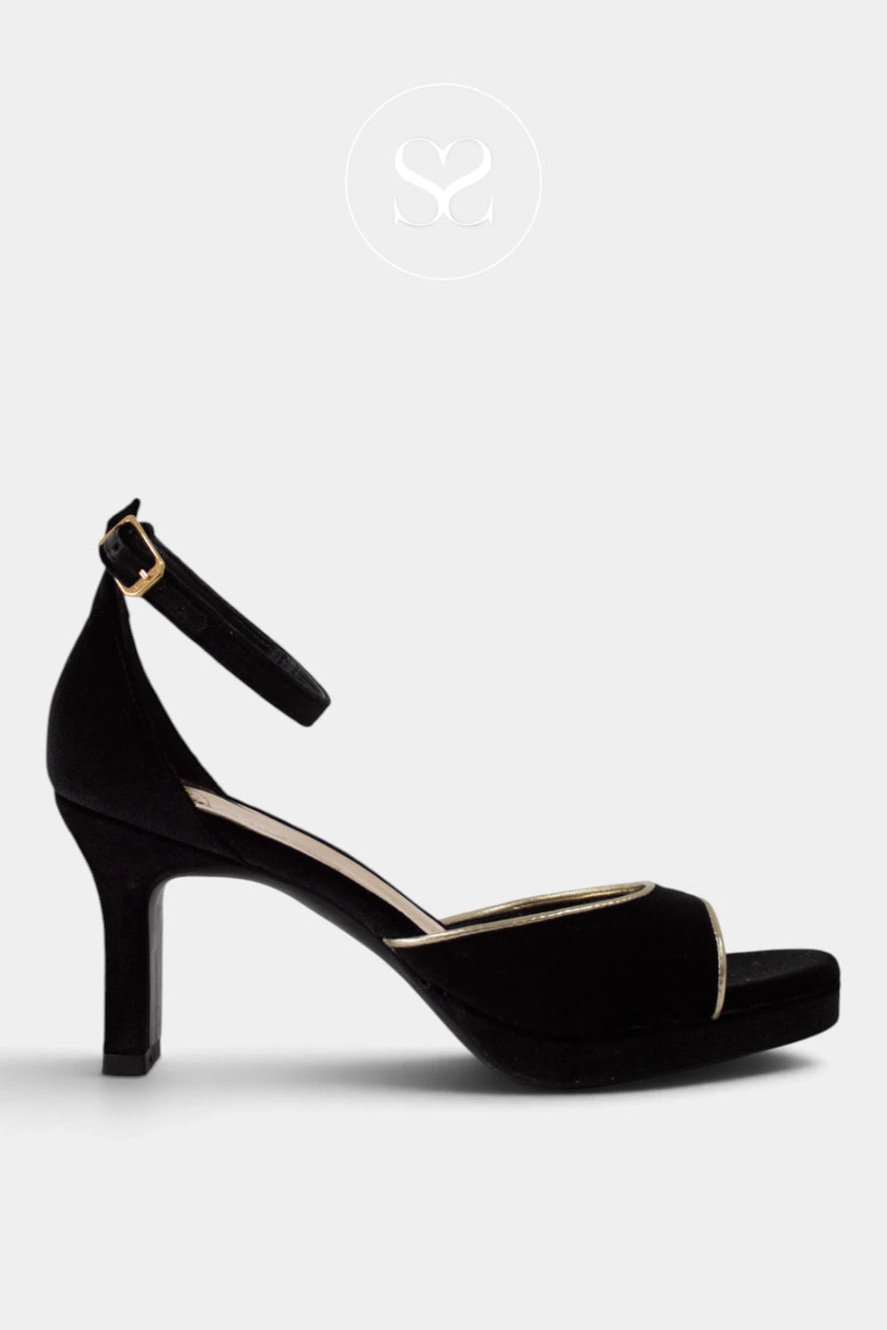 Unisa Black Velvet Block Heel Platform Sandal Saete, available in Ireland