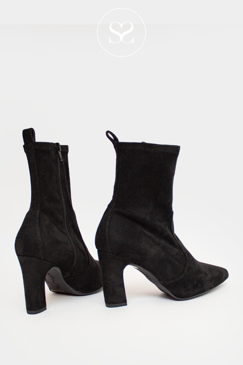 unisa black suede ankle boots with block heel