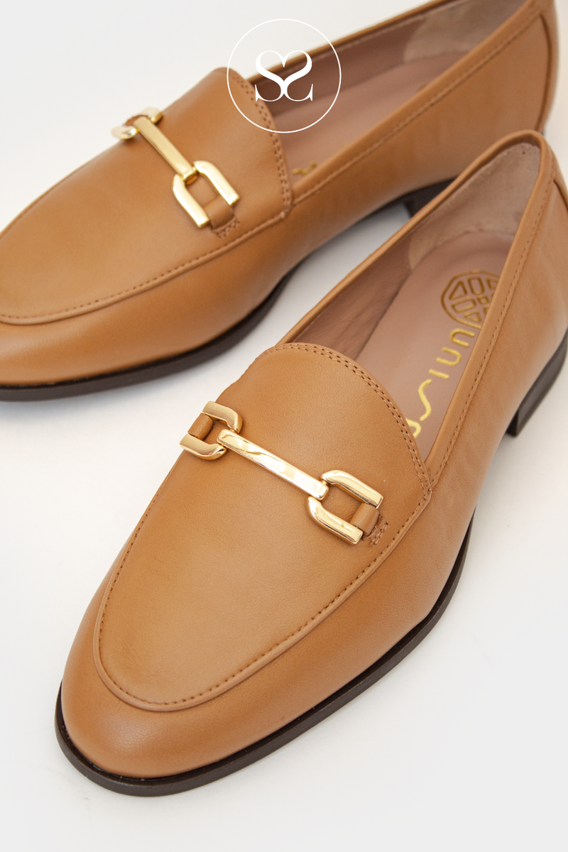 unisa Daimiel Camel leather loafers for Women