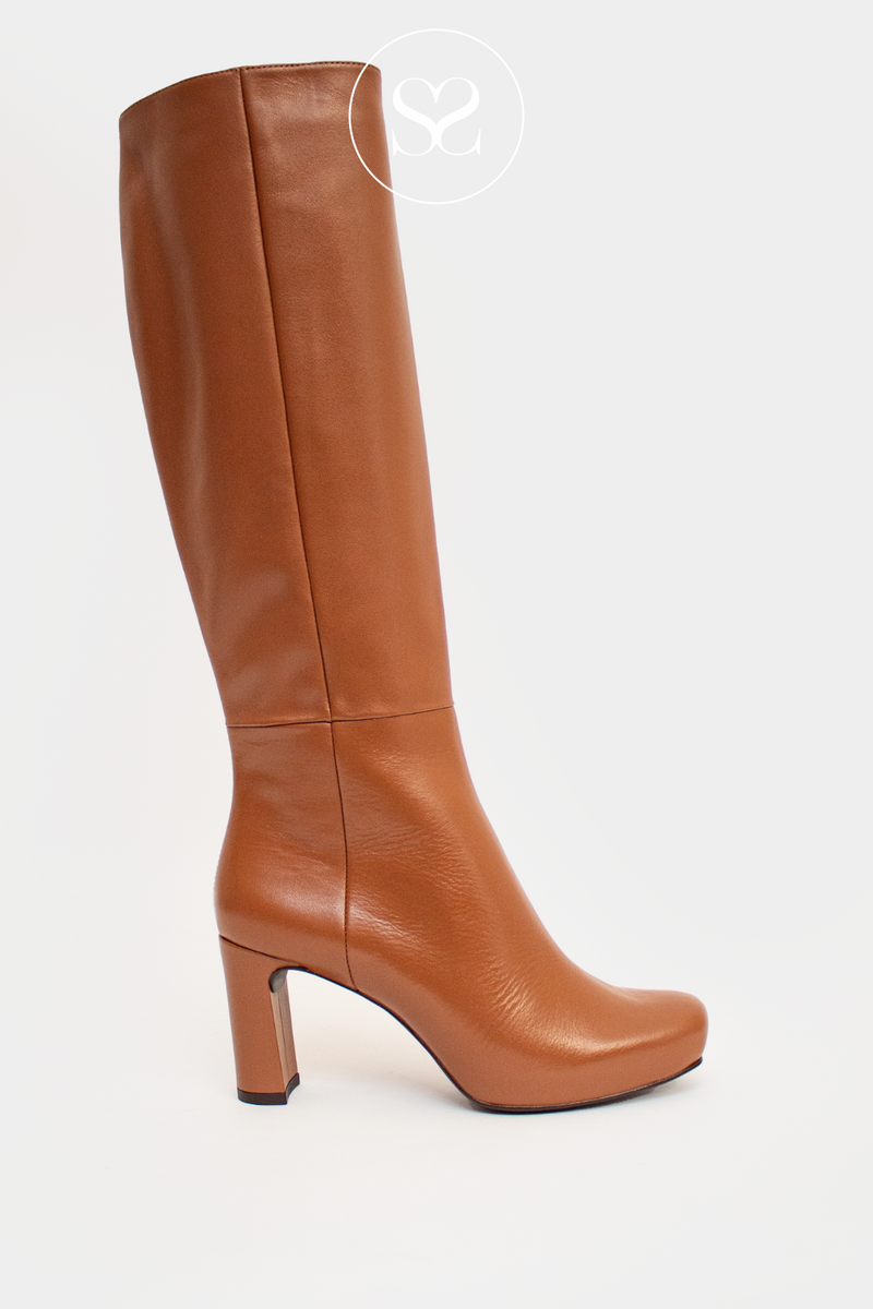 Unisa Noho tan leather knee high boots for women