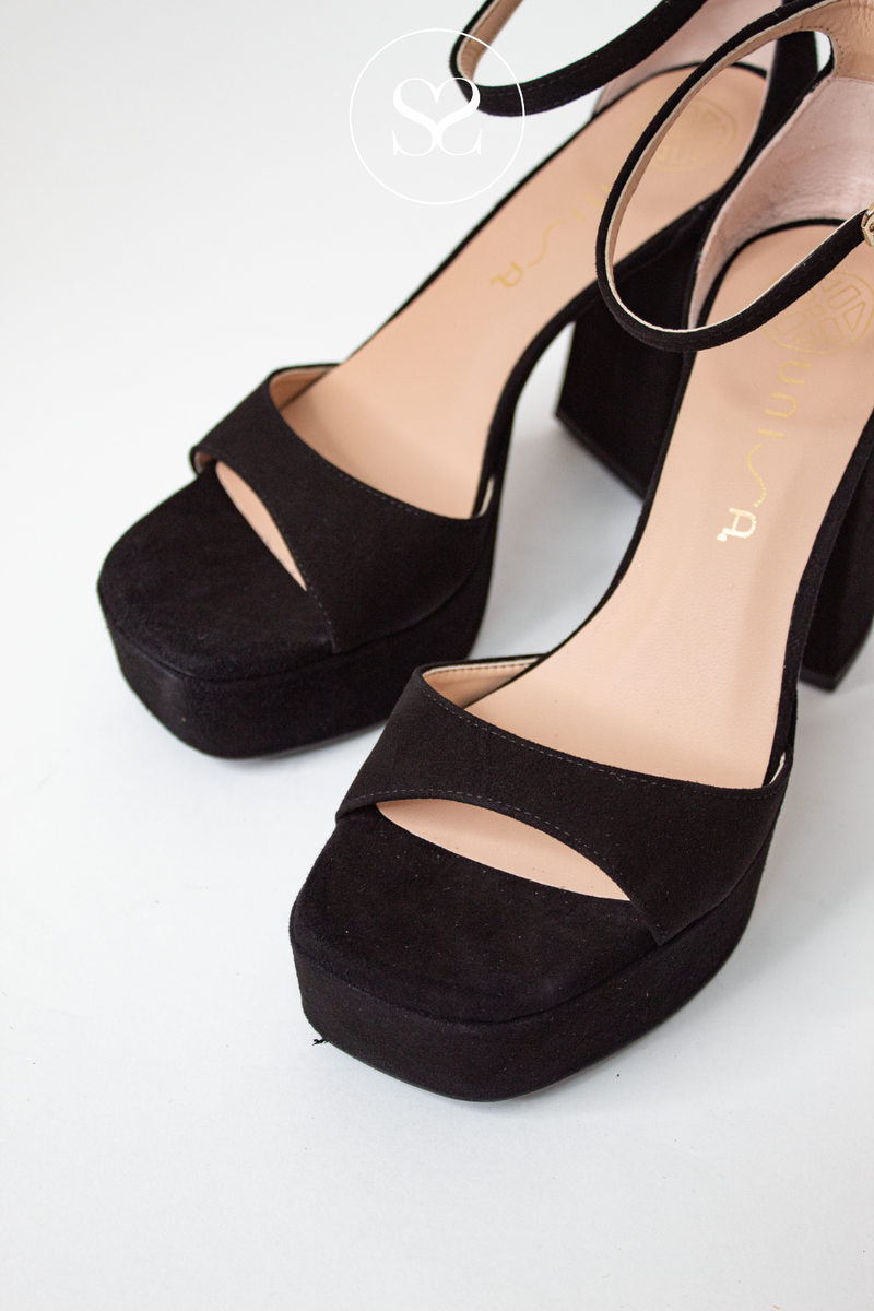 comfortable black suede platform sandals