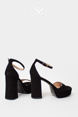 unisa black suede heeled platform sandals
