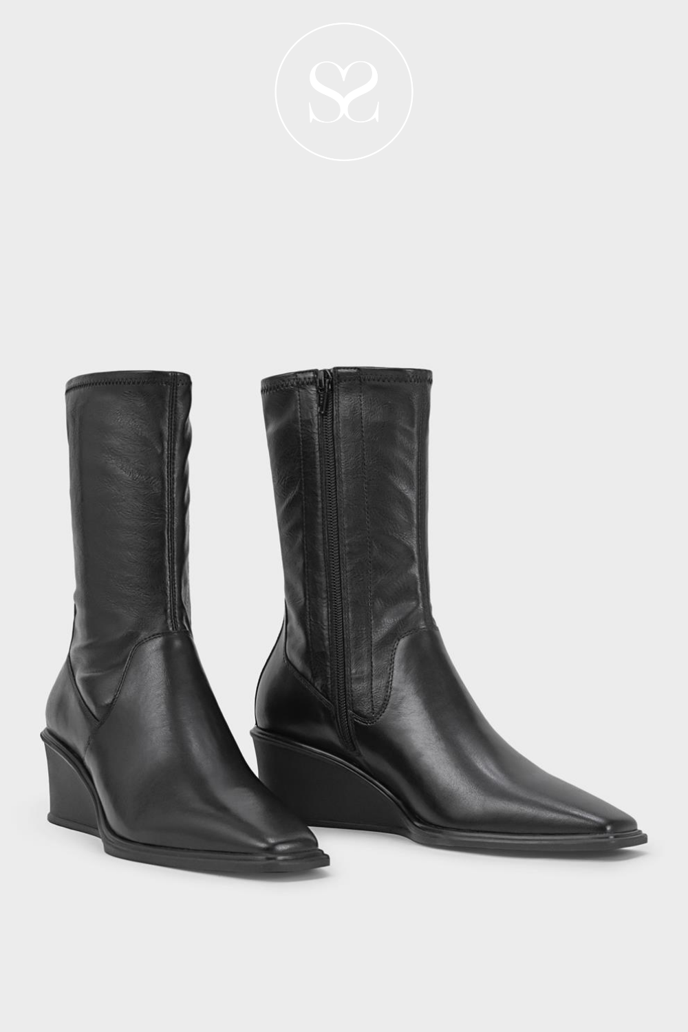 VAGABOND AINO 5829-202 BLACK LEATHER ANKLE SOCK WEDGE BOOTS