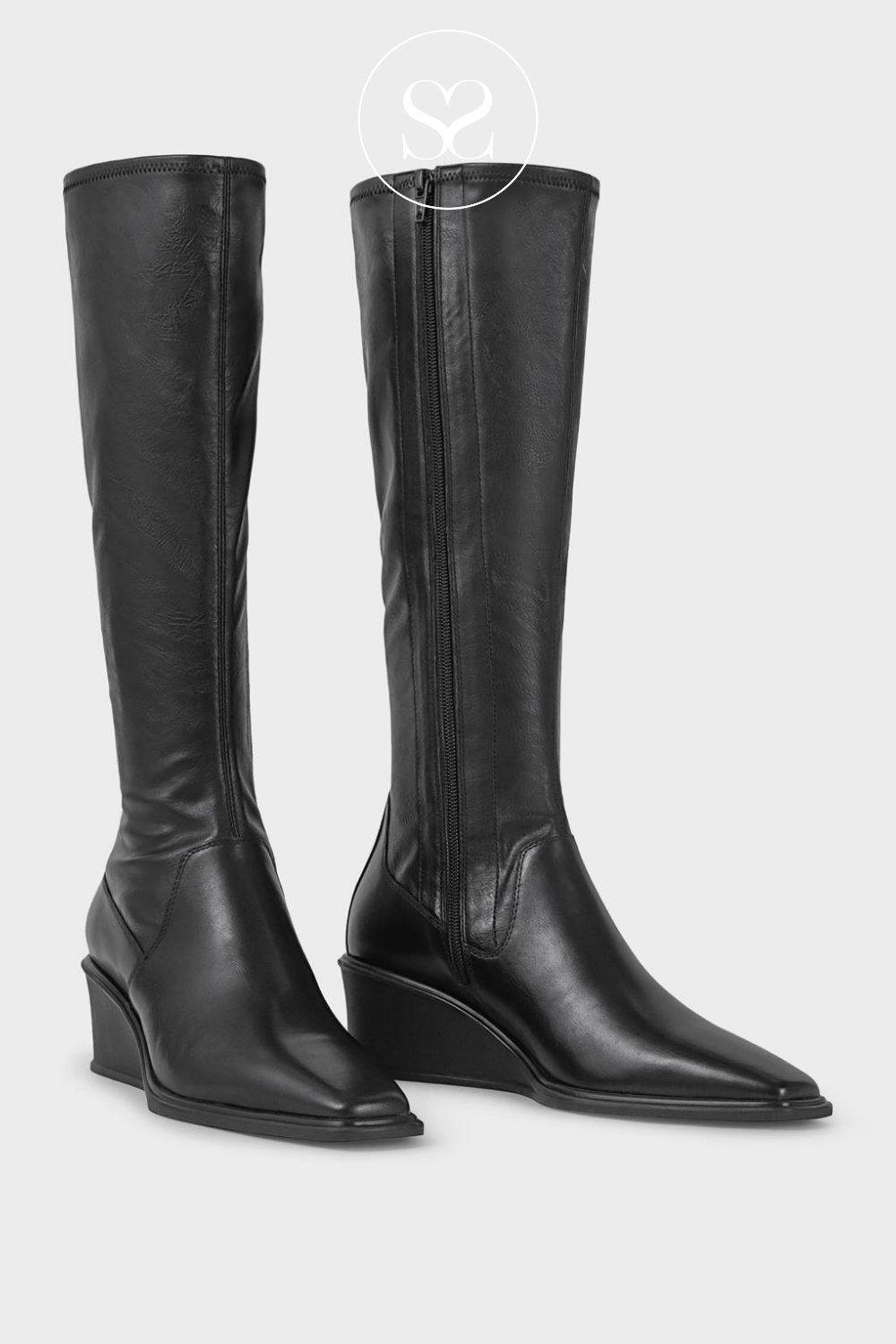 VAGABOND AINO 5829 102 BLACK LEATHER WEDGE KNEE HIGH BOOTS