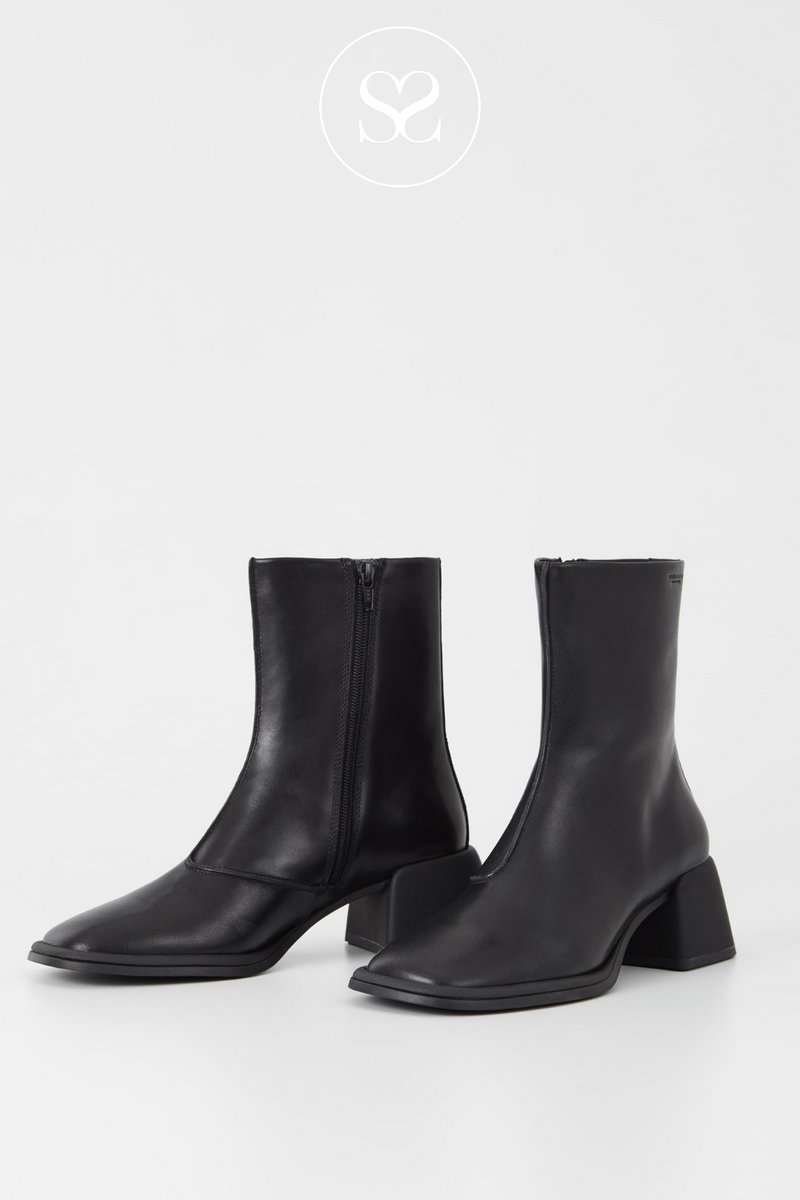 VAGABOND ANSIE BLACK LEATHER ANKLE BOOTS WITH A SQUARE TOE AND SMALL BLOCK HEEL