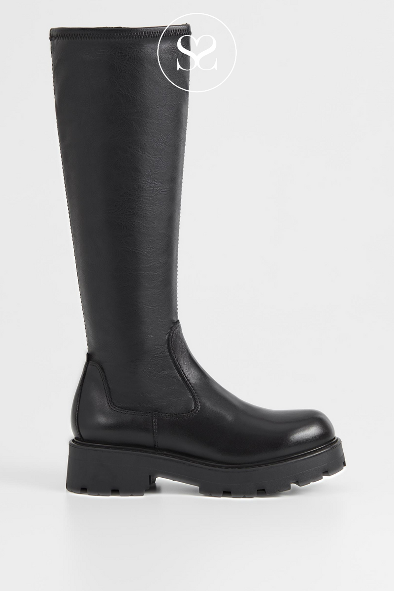 VAGABOND COSMO 002 BLACK LEATHER KNEE HIGH SOCK BOOT WITH CHUNKY SOLE