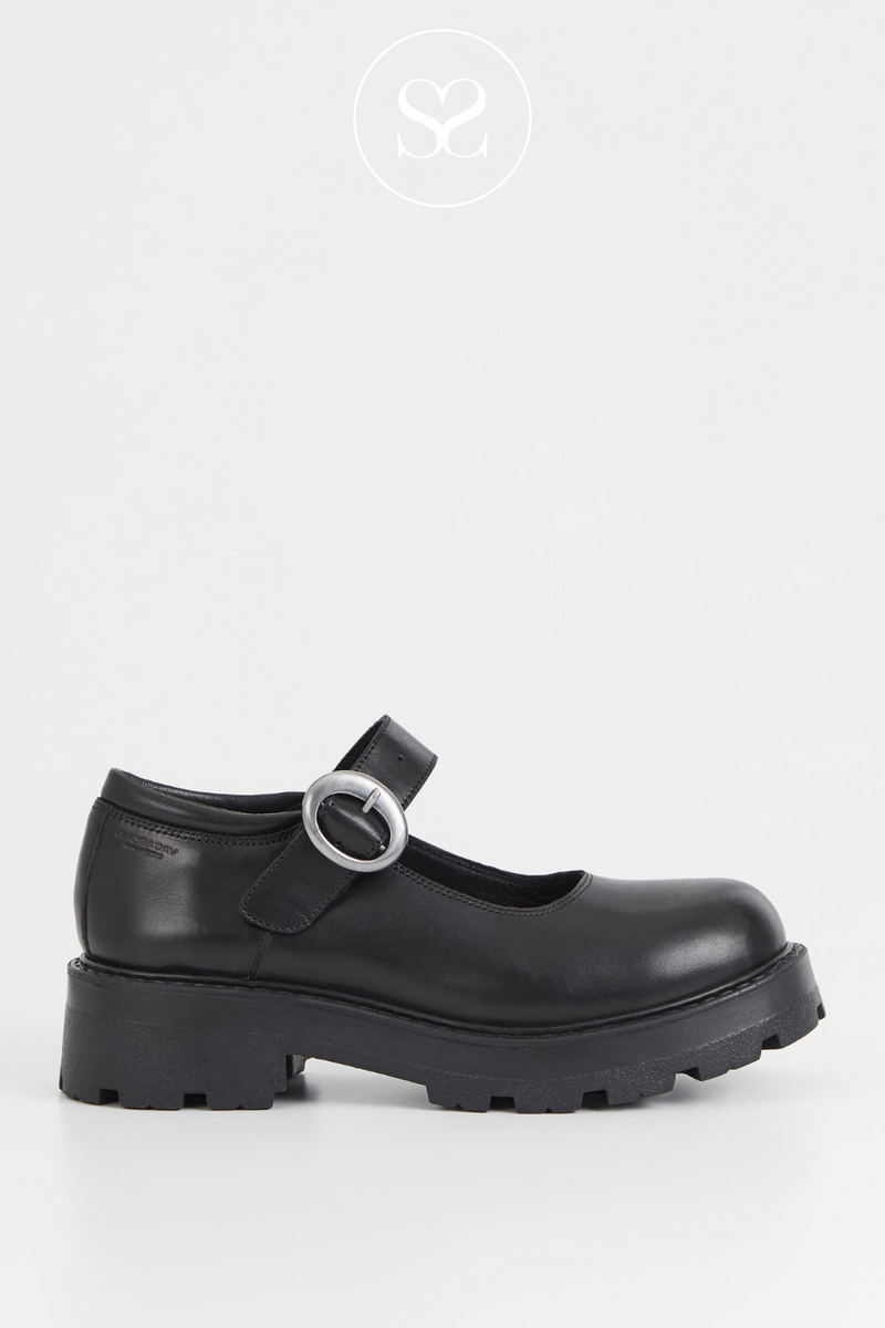 VAGABOND COSMO-901 -BLACK MARY JANE SHOES WITH CHUNKY SOLE AND THICK STRAP WITH SILVER BUCKLE