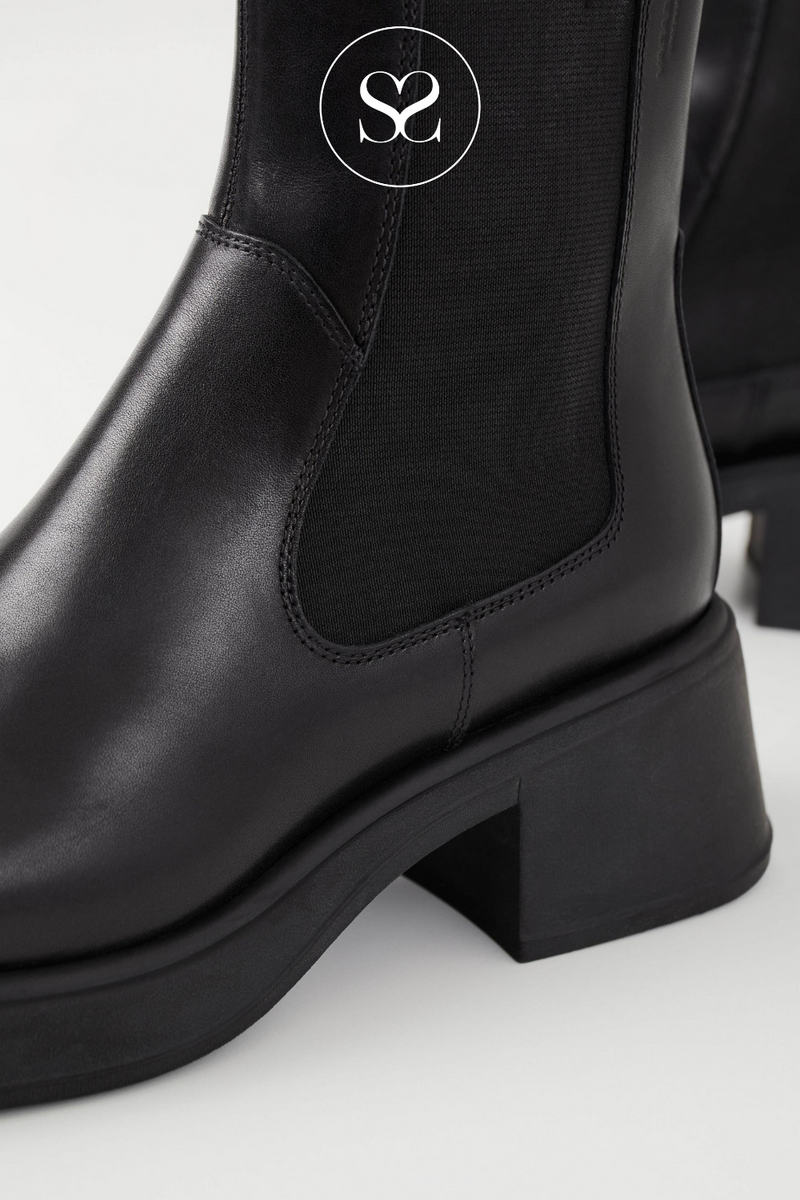 VAGABOND DORAH 001 BLACK CHELSEA BOOT. LEATHER BOOT WITH BLOCK CHUNKY HEEL AND PLATFORM SOLE