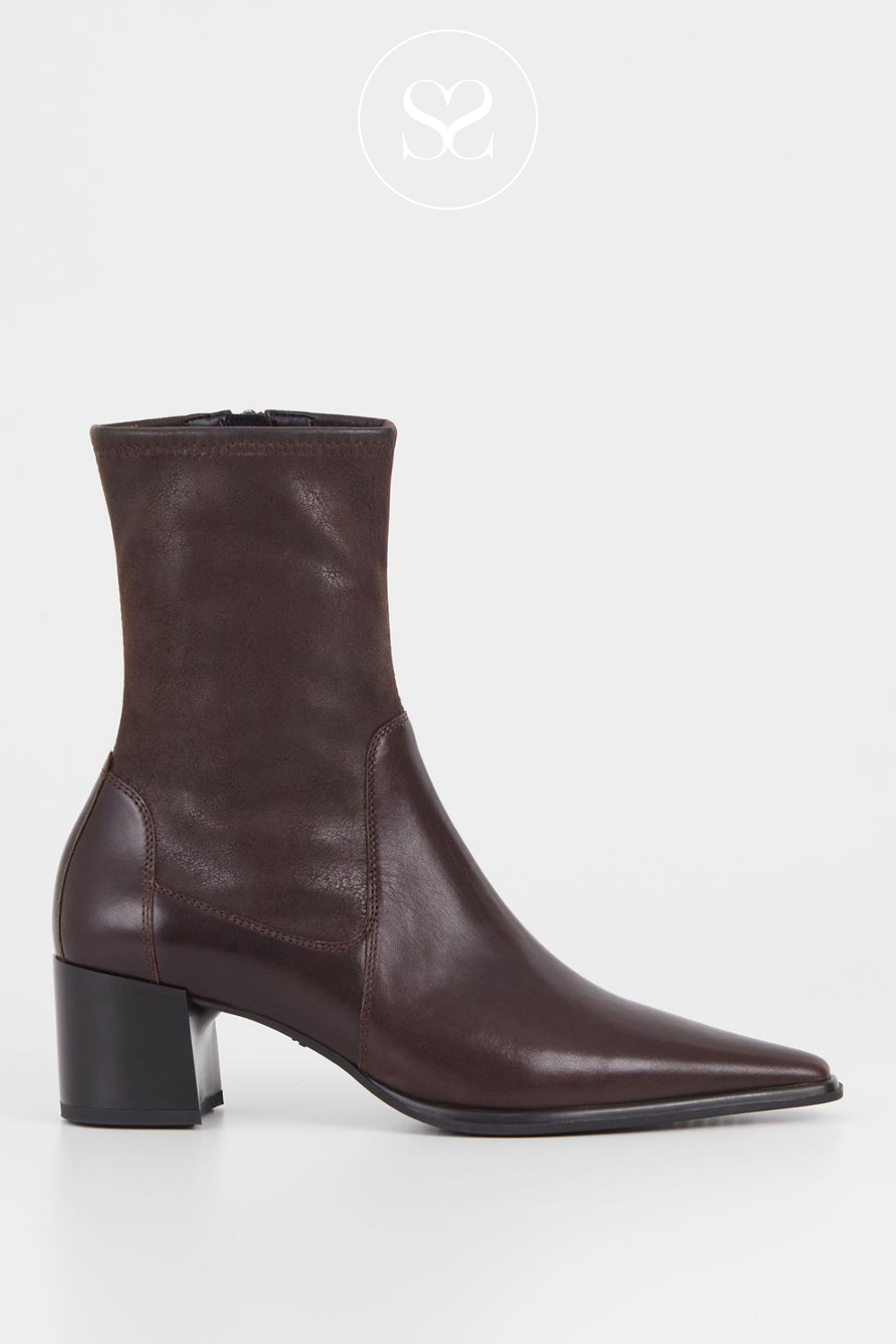 VAGABOND GISELLE 5654-202 BROWN LEATHER POINTED TOE SOCK BOOTS