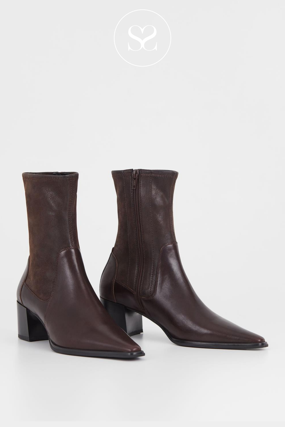 VAGABOND GISELLE 5654-202 BROWN LEATHER POINTED TOE SOCK BOOTS