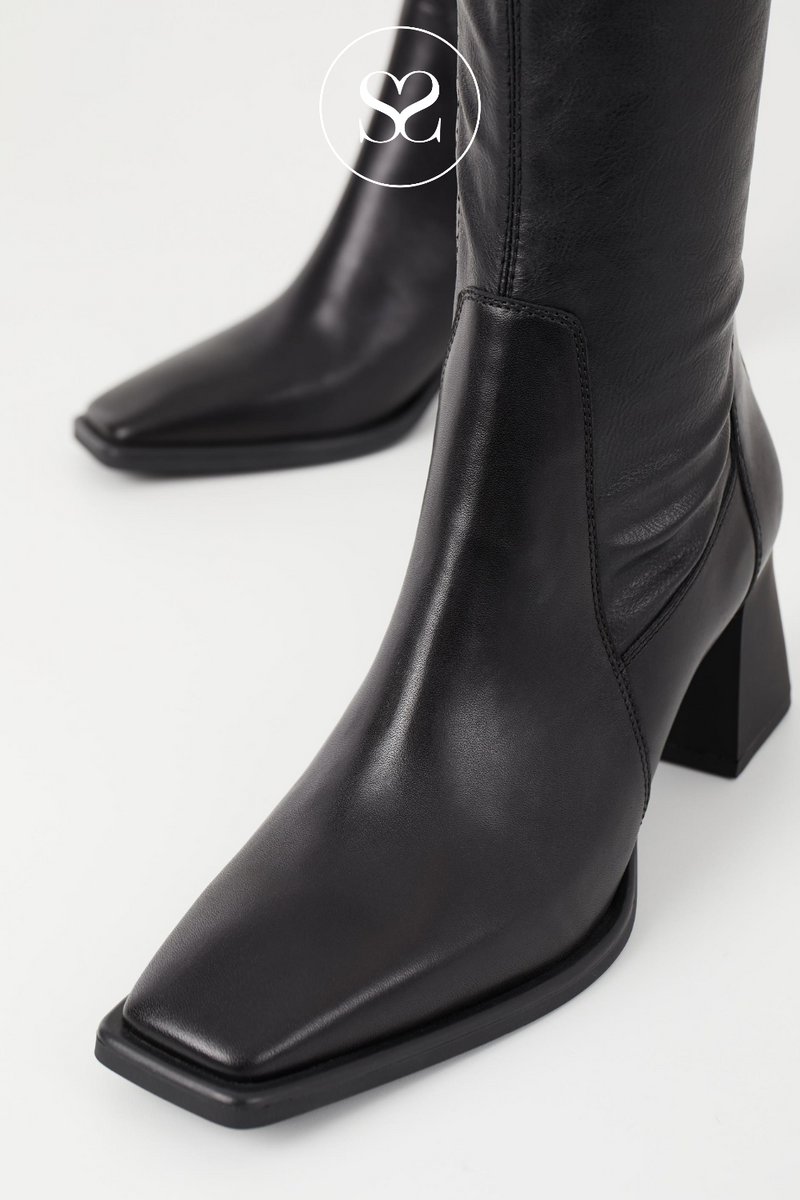 VAGABOND HEDDA BLACK LEATHER ANKLE BOOT WITH INSIDE ZIP, A BLOCK HEEL AND A SLIGHTLY SQUARED TOE