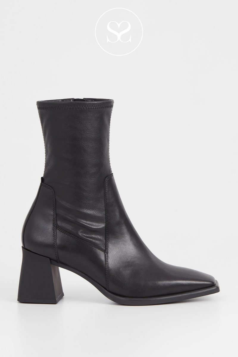 VAGABOND HEDDA BLACK LEATHER SOCK BOOTS WITH A BLOCK HEEL AND INSIDE ZIP- TAKING YOU FROM DAY TO NIGHT