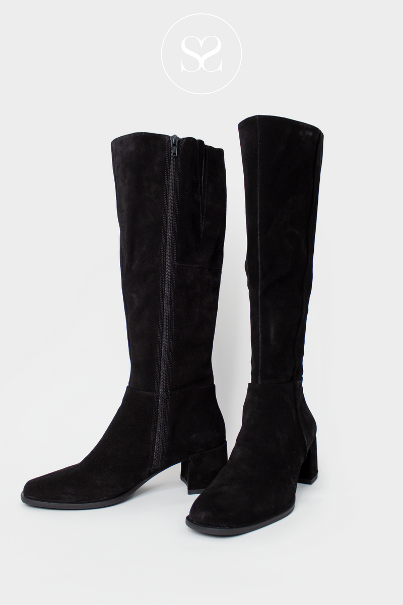 VAGABOND STINA BLACK SUDE KNEE HIGH BOOTS WITH BLOCK HEEL AND FULL INSIDE ZIP