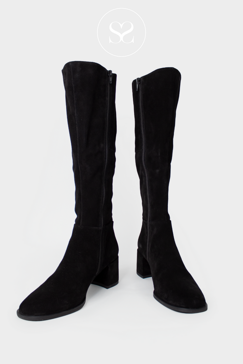 VAGABOND STINA BLACK SUDE KNEE HIGH BOOTS WITH BLOCK HEEL AND FULL INSIDE ZIP