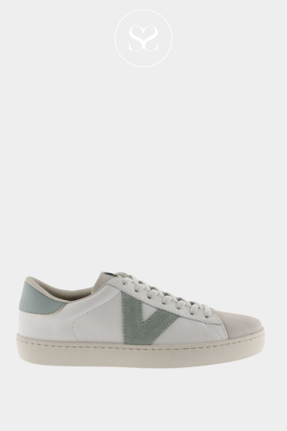 VICTORIA 126142 WHITE FLAT TRAINERS WITH LACES AND SUEDE TOE. SAGE V ON THE SIDE. VEJA STYLE