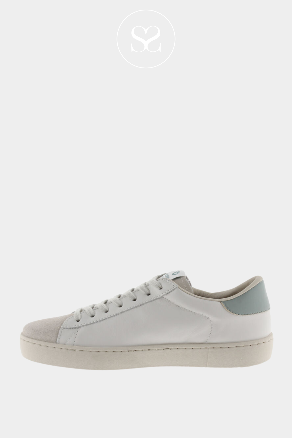 VICTORIA 126142 WHITE FLAT TRAINERS WITH LACES AND SUEDE TOE. SAGE V ON THE SIDE. VEJA STYLE