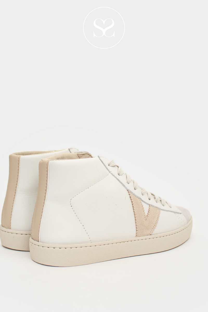 VICTORIA 1-26163 IVORY HIGH TOP TRAINERS WITH VICTORIA LOGO ON THE SIDE AND SUEDE TOE