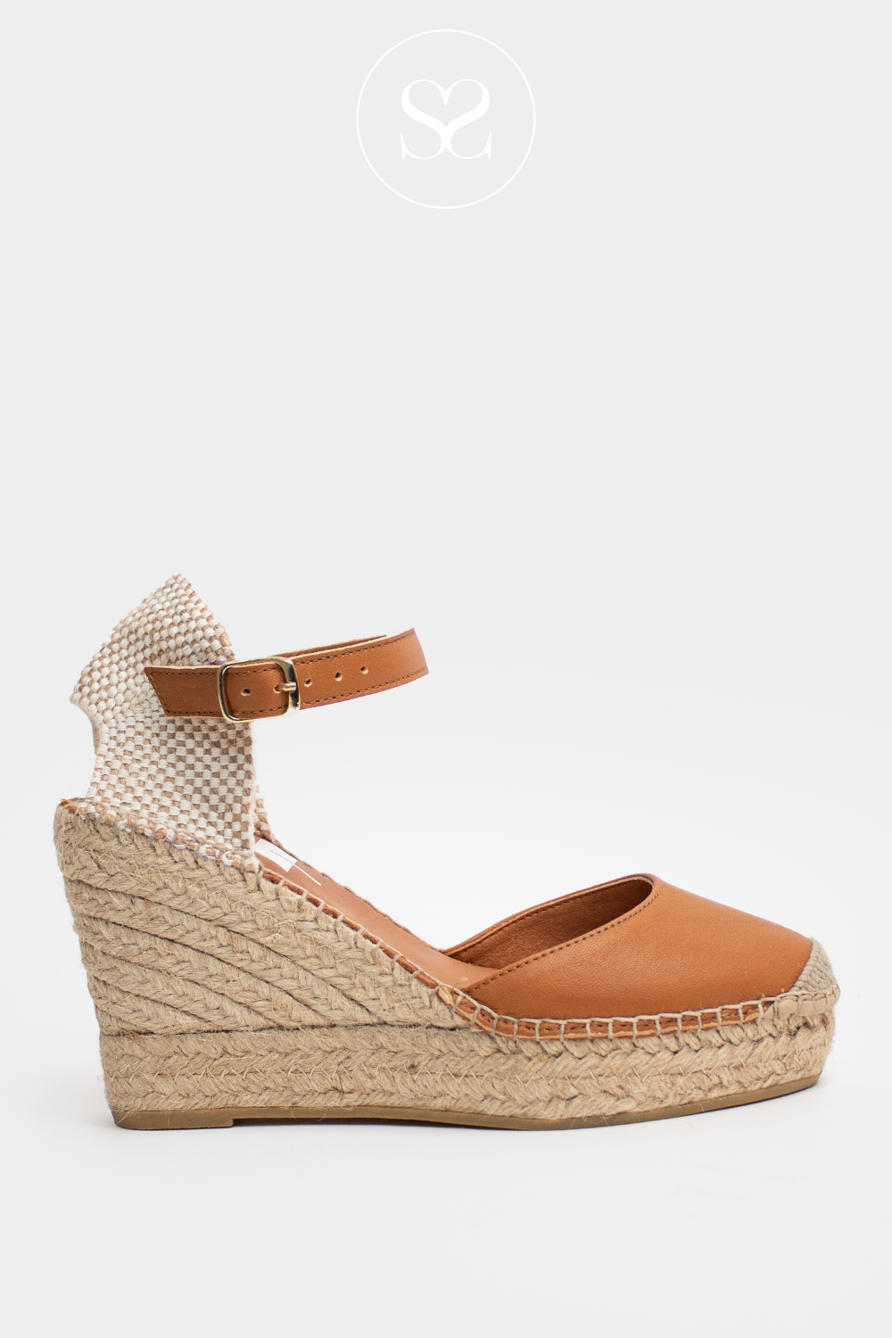VIGUERA 1632 TAN WEDGE ESPADRILLE SANDALS WITH PLATFORM SOLE AND ANKLE STRAP