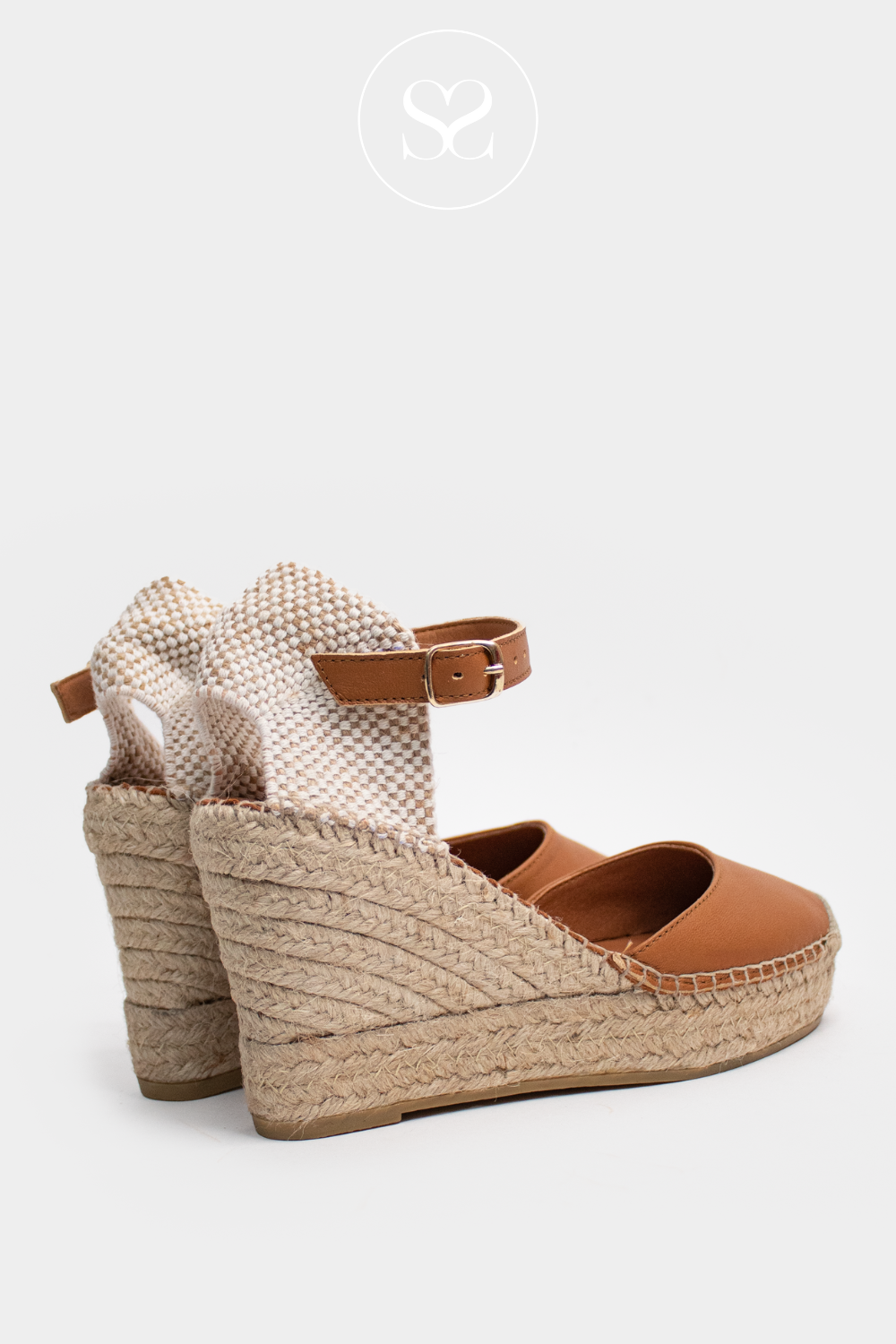 VIGUERA 1632 TAN WEDGE ESPADRILLE SANDALS WITH PLATFORM SOLE AND ANKLE STRAP