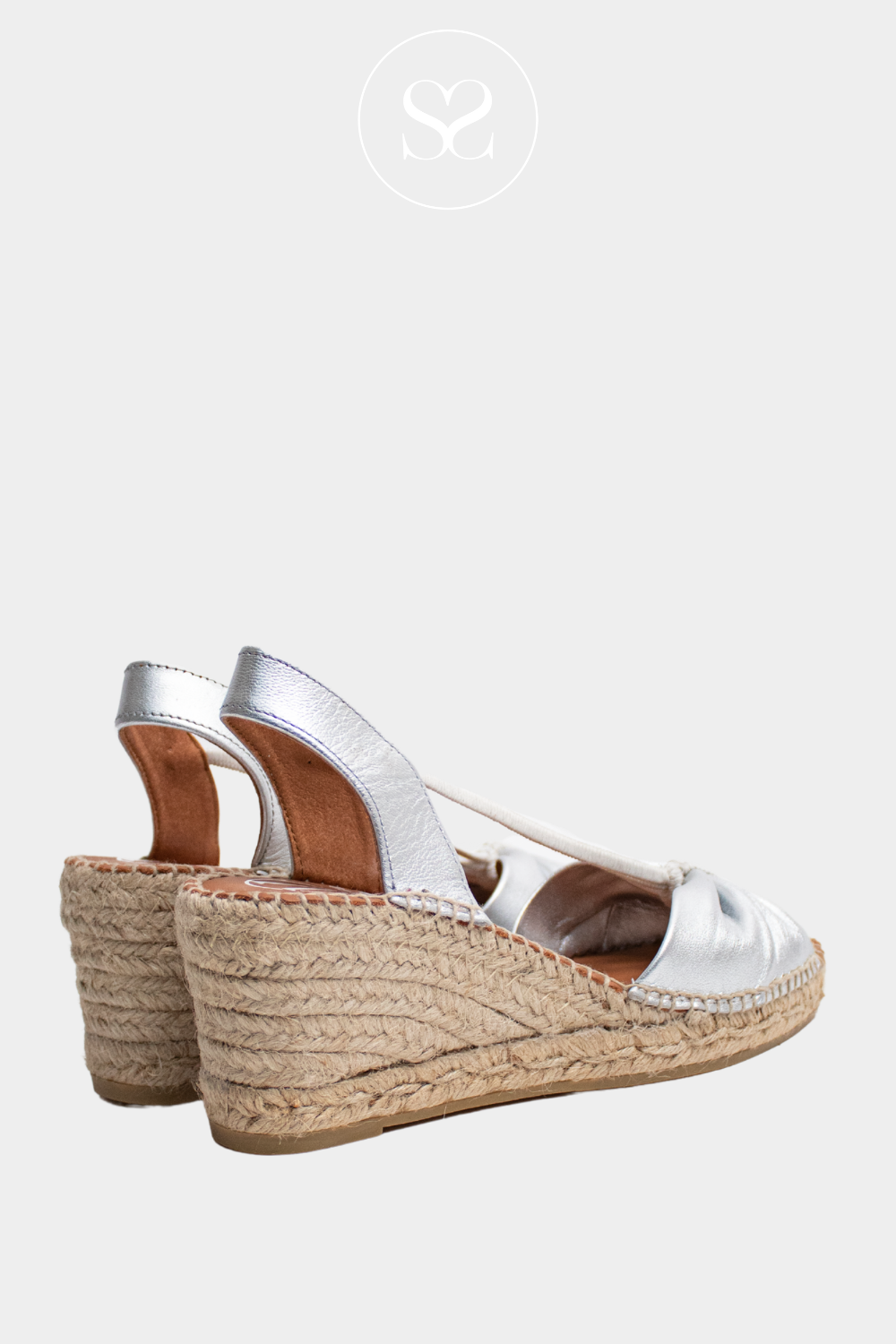 VIGUERA 1909 SILVER LEATHER PULL ON SLINGBACKWEDGE ESPADRILLE SANDALS