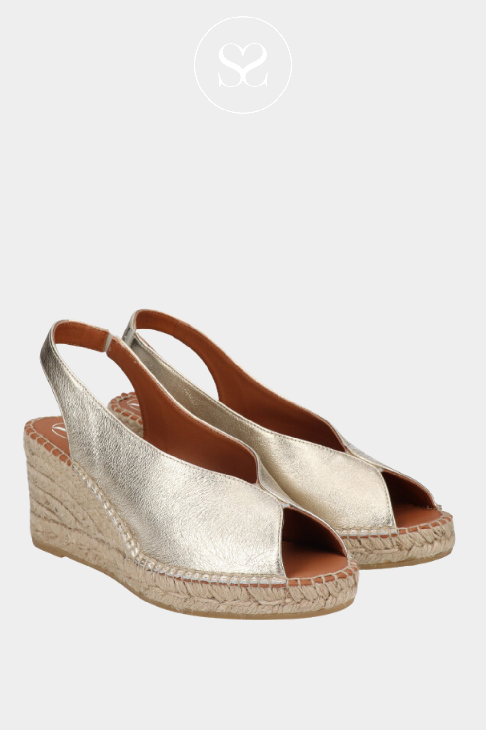 VIGUERA 2127 GOLD LEATHER PULL ON LOW WEDGE ESPADRILLE SLINGBACKS