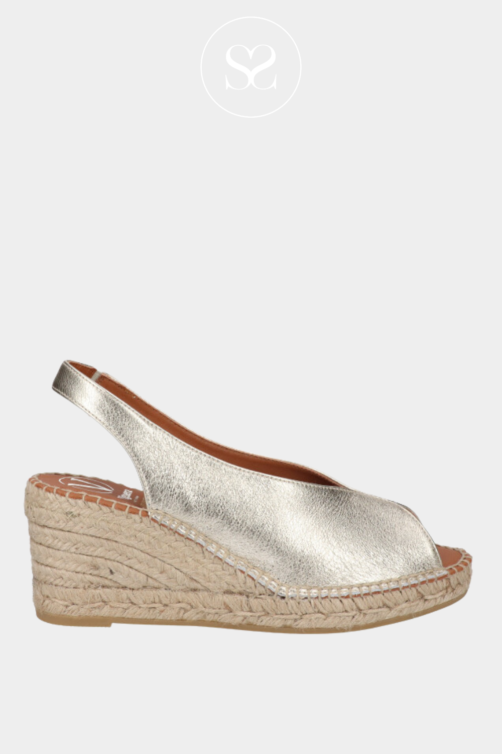 VIGUERA 2127 GOLD WEDGE ESPADRILLE SANDALS WITH ELASTICATED SLINGBACK STRAP AND V-CUT AND A PEEPTOE