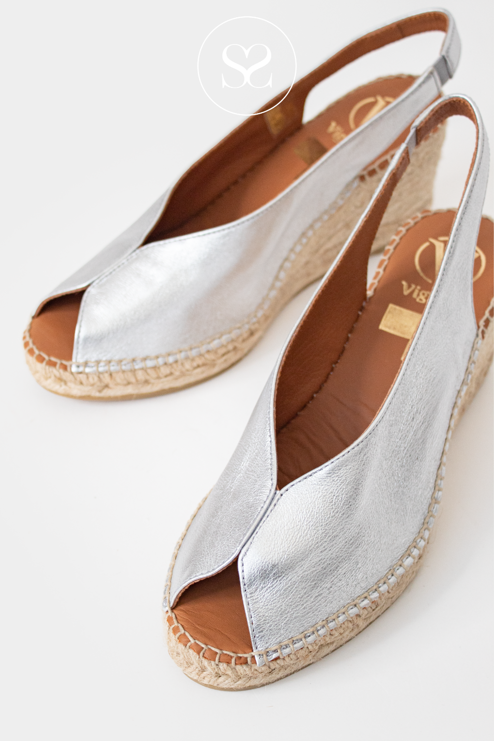 VIGUERA 2127 SILVER WEDGE ESPADRILLE SANDALS WITH PEEP TOE FRONT AND SLINGBACK HEEL