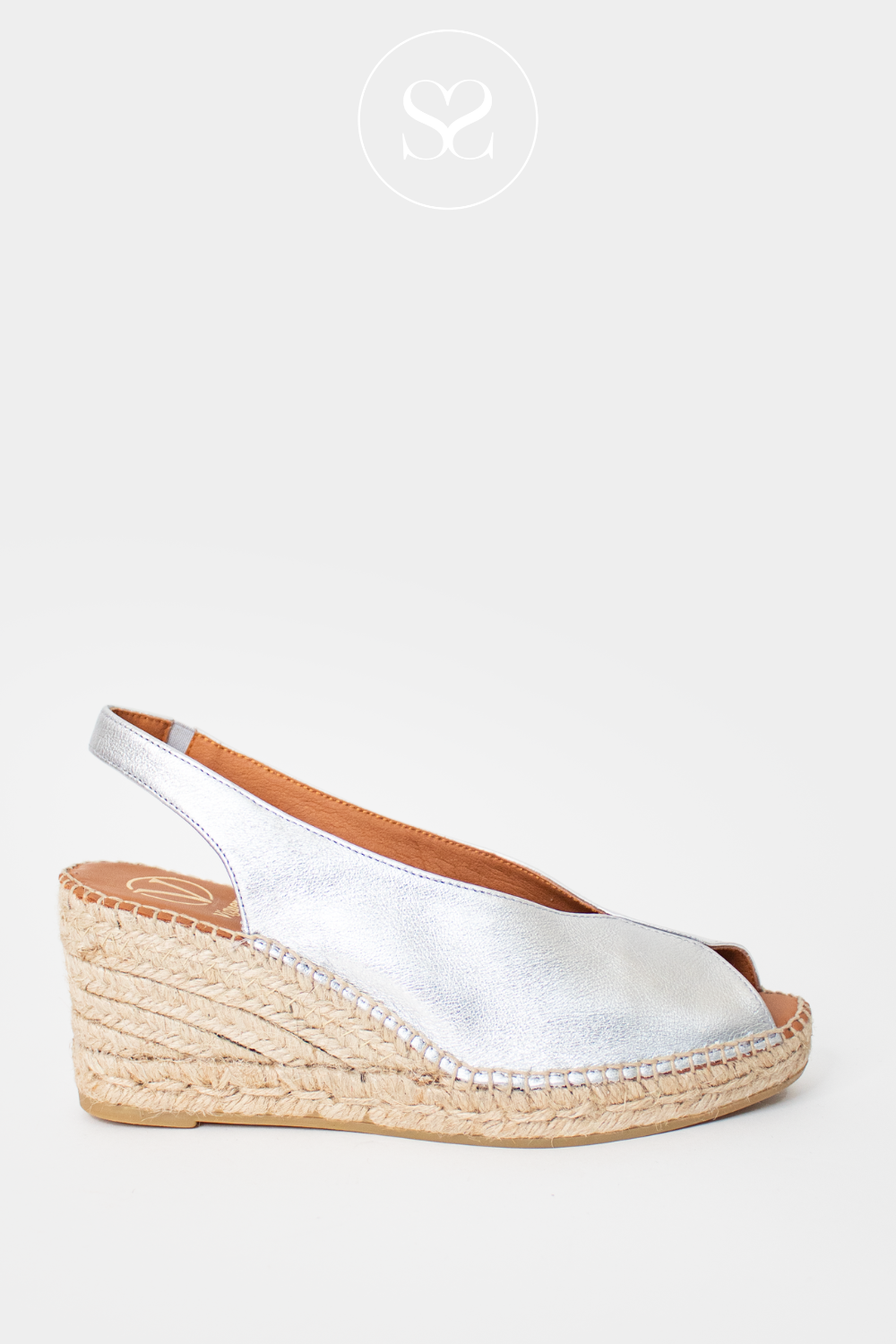 VIGUERA 2127 SILVER WEDGE ESPADRILLE SANDALS WITH PEEP TOE FRONT AND SLINGBACK HEEL