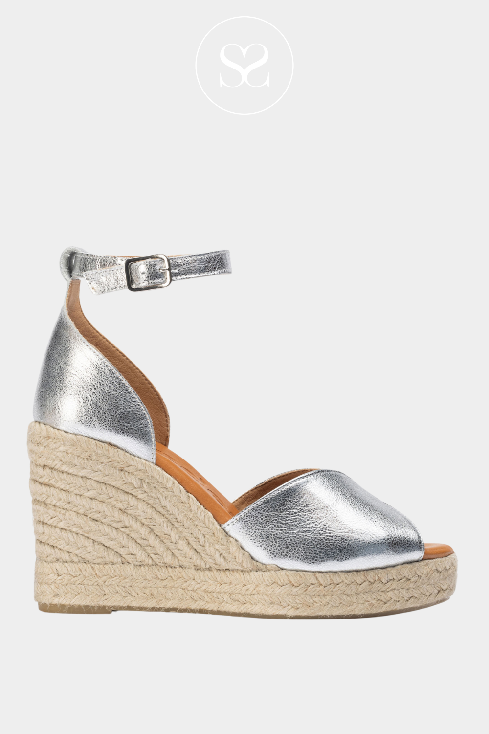 Wonders silver high wede sandals with ankle strap and peep toe