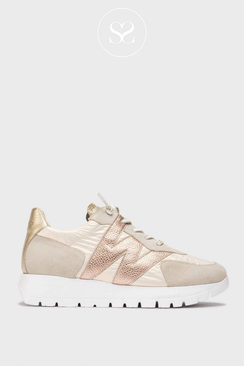 WONDERS A-2464 GOLD METALLIC /CREAM WEDGE PULL ON TRAINERS