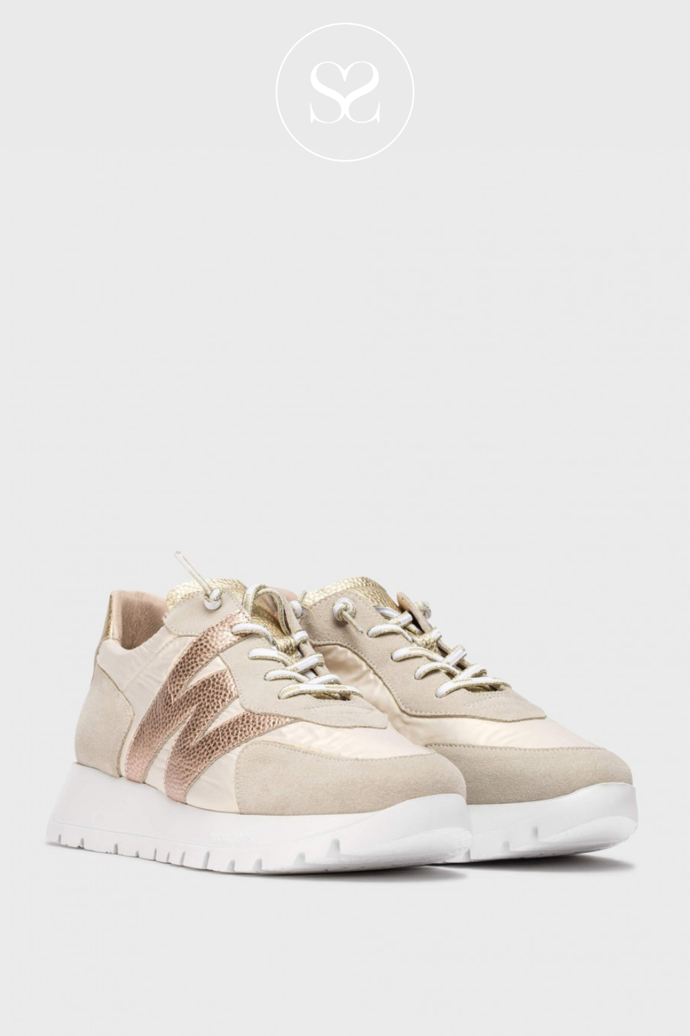 WONDERS A-2464 GOLD METALLIC /CREAM WEDGE PULL ON TRAINERS