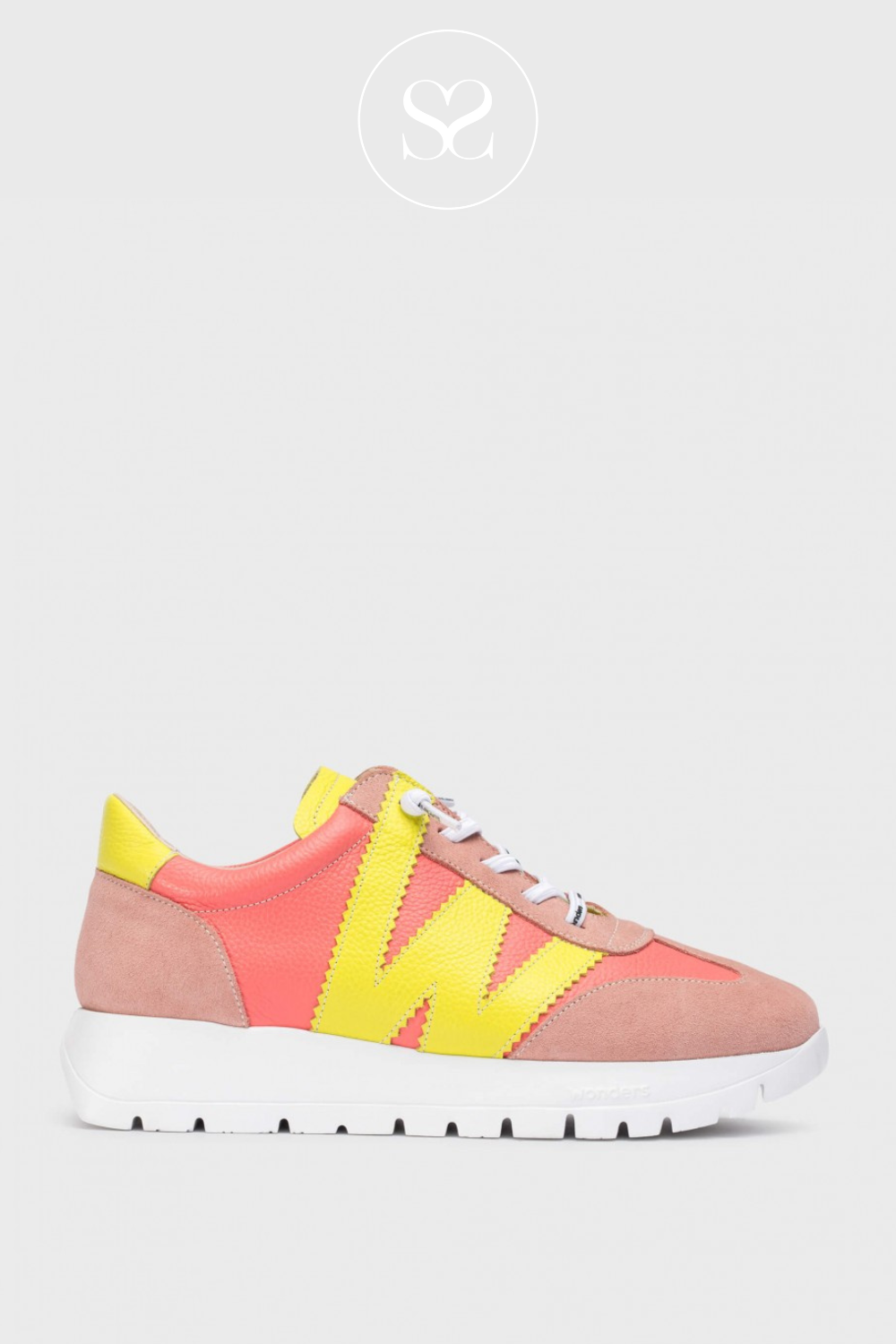 WONDERS A-2476 CORAL PINK/LIME PULL ON WEDGE TRAINERS