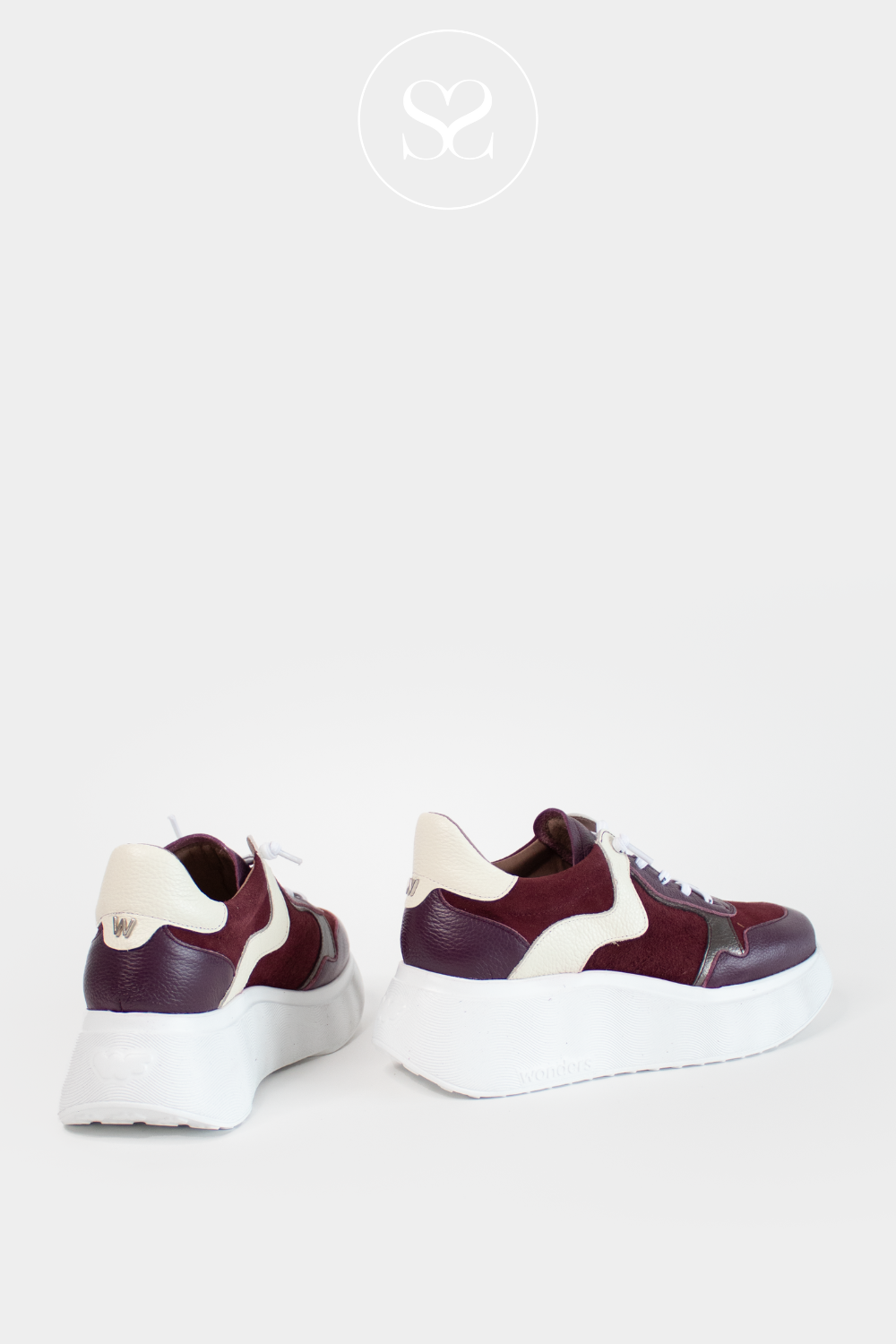 WONDERS A 3611 WINE CREAM LEATHER WEDGE TRAINERS