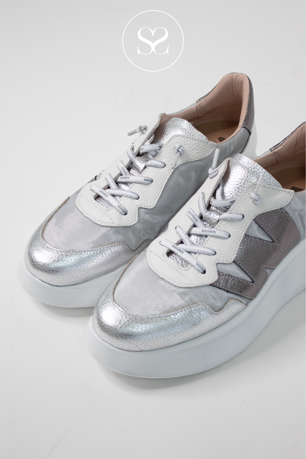 WONDERSA-3622 SILVER WEDGE TRAINERS. SOFT AND COMFORTABLE. WONDERS SNEAKERS IRELAND