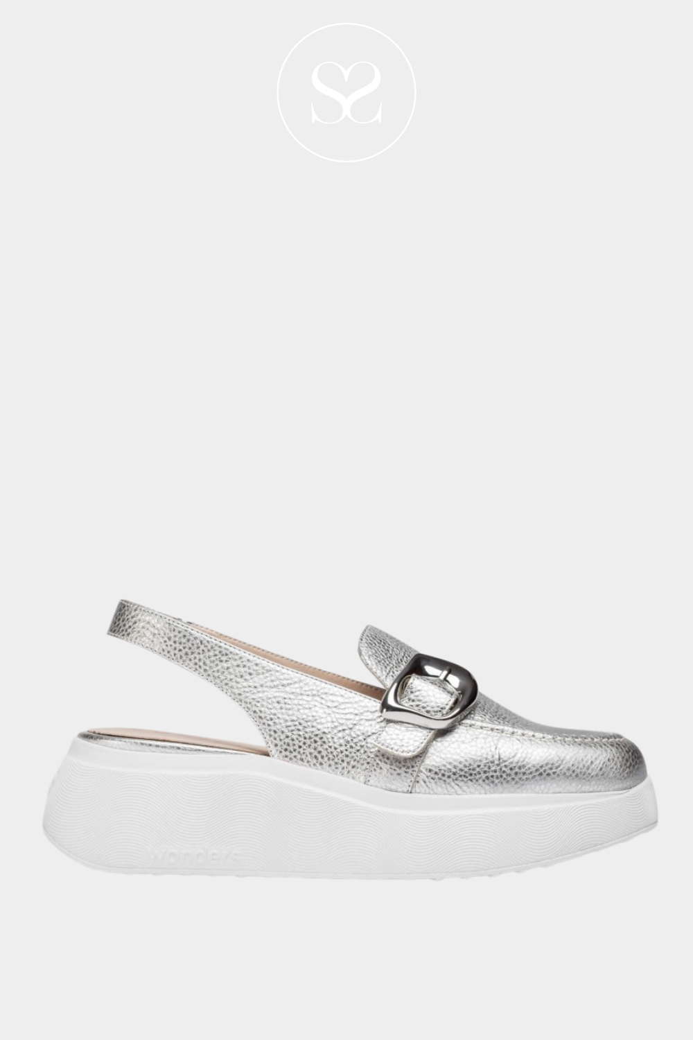 WONDERS A-3624 SILVER/WHITE CHUNKY SLINGBACK LOAFERS