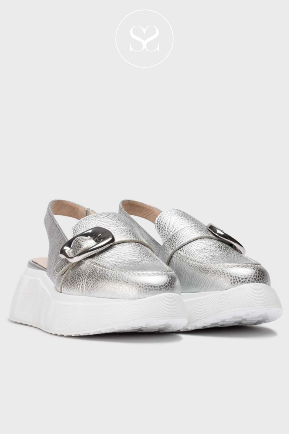 WONDERS A-3624 SILVER/WHITE CHUNKY SLINGBACK LOAFERS