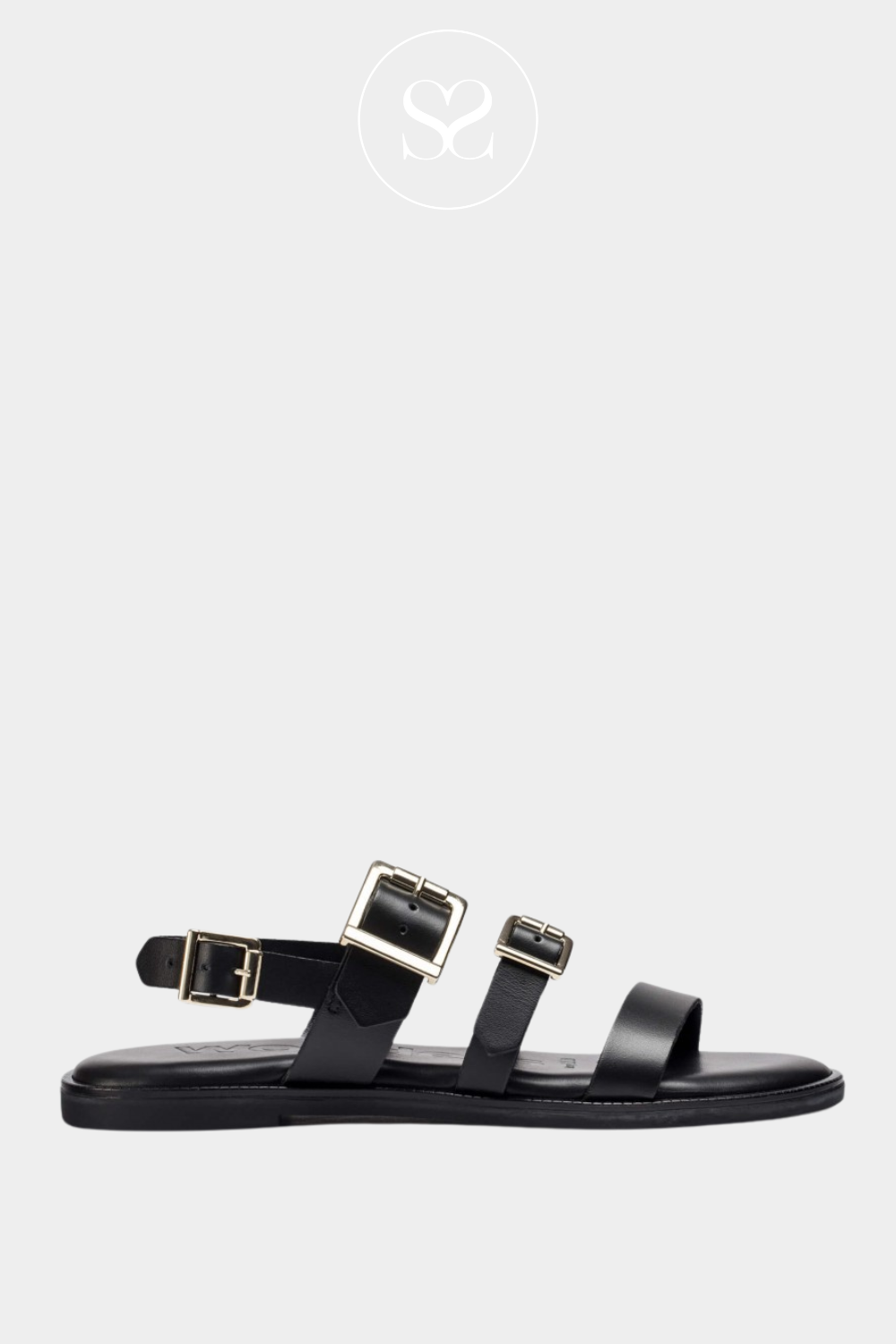 WONDERS AB-1340 BLACK LEATHER MINIMALIST FLAT SANDAL