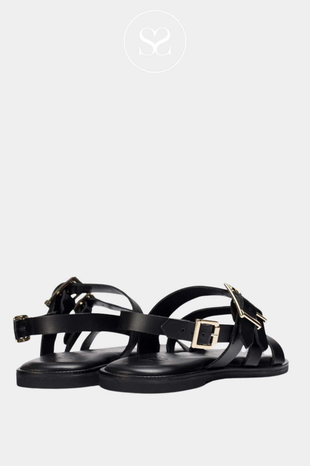 WONDERS AB-1340 BLACK LEATHER ROMAN SANDALS WITH THREE CROSS STRAPS