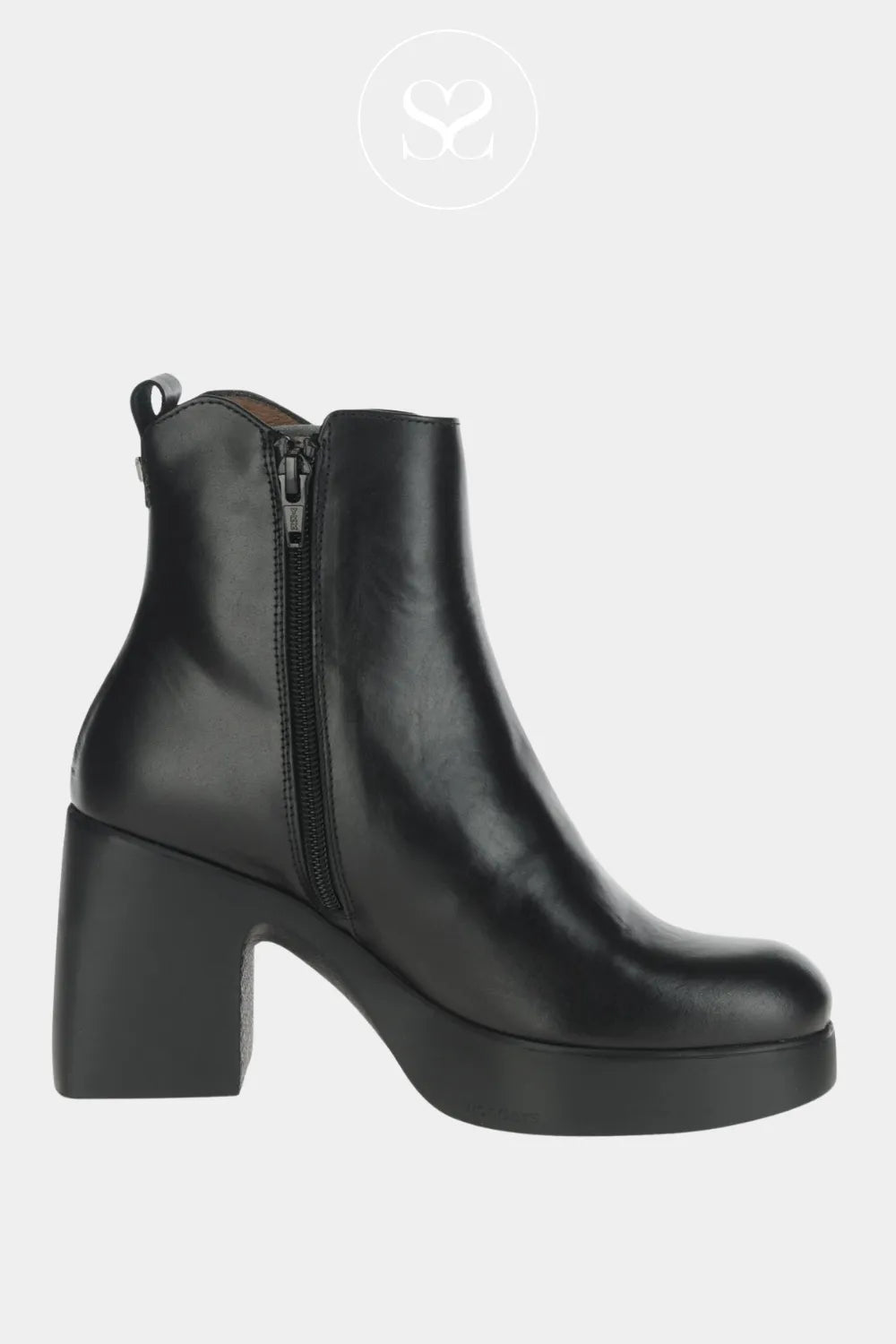 WONDERS BLACK PLATFORM BLOCK HEEL ANKLE BOOTS H-4981 WITH INSIDE ZIP FOR CLOSURE 