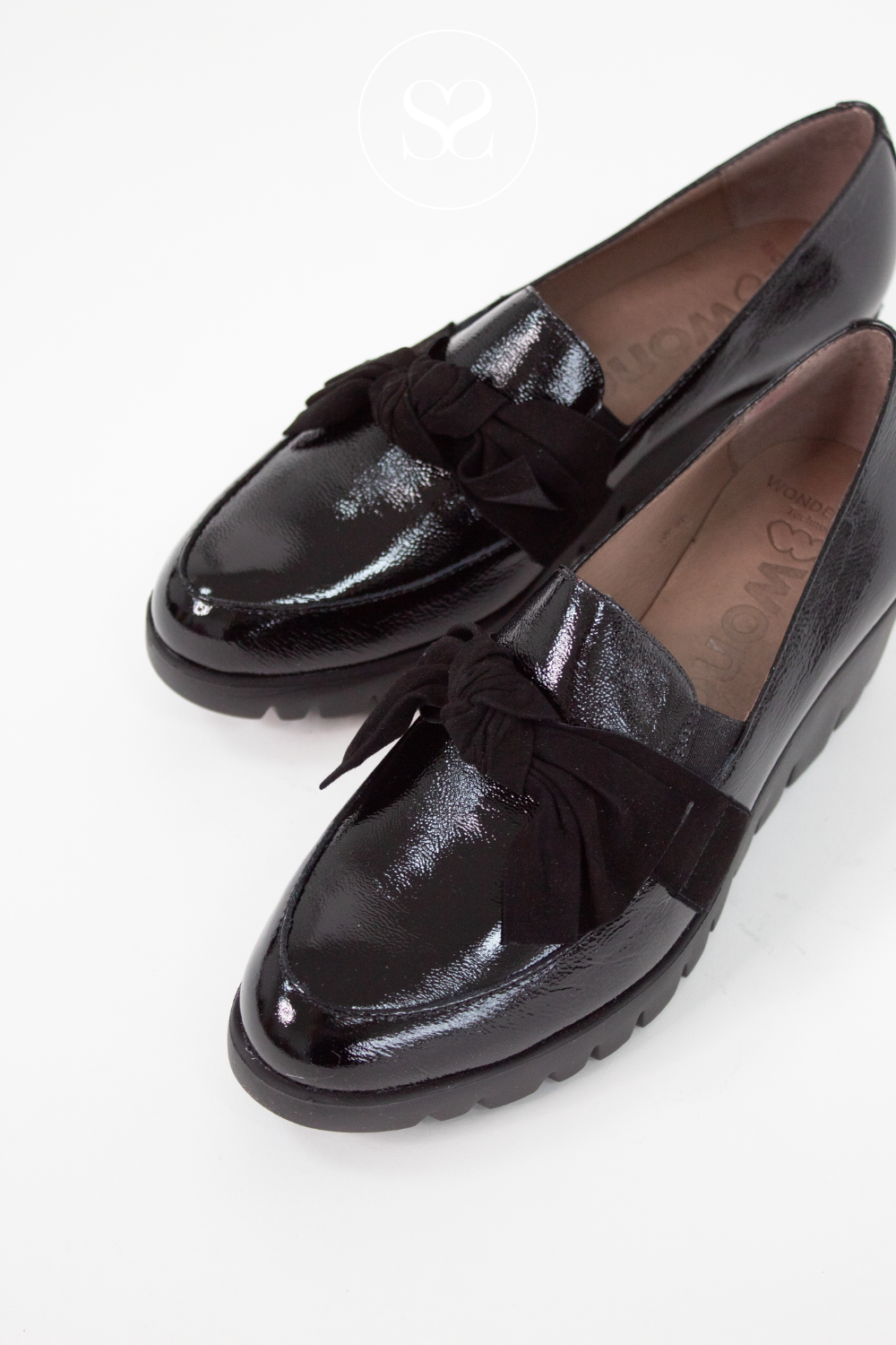 Black patent wedge loafers on sale