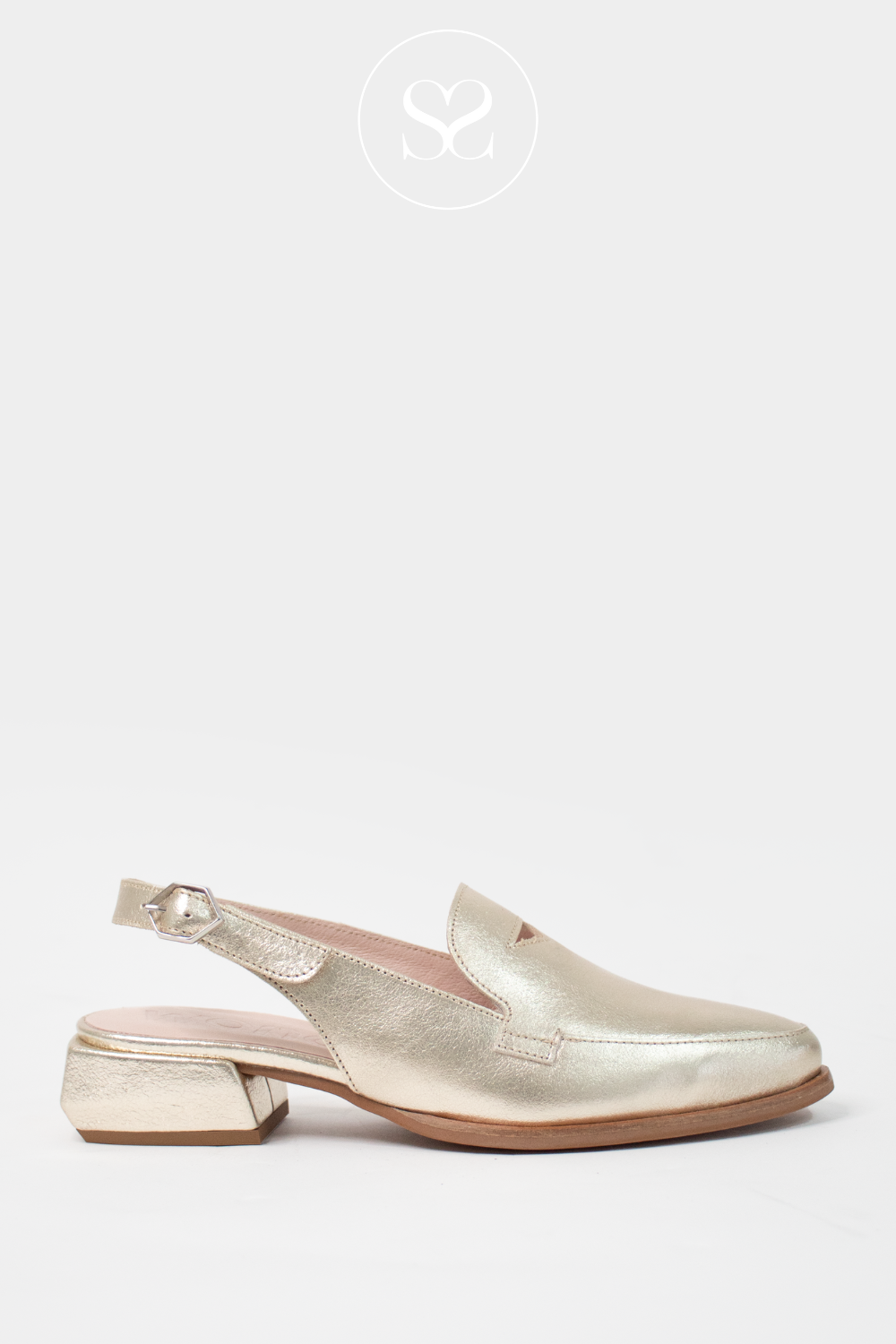 WONDERS C-6021 GOLD LEATHER SLINGBACK LOAFERS. SOFT, COMFORT.