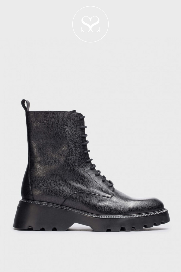 WONDERS C-7205 BLACK MILITARY BOOTS WITH CHUNKY SOLE AND LACES AND INSIDE ZIP