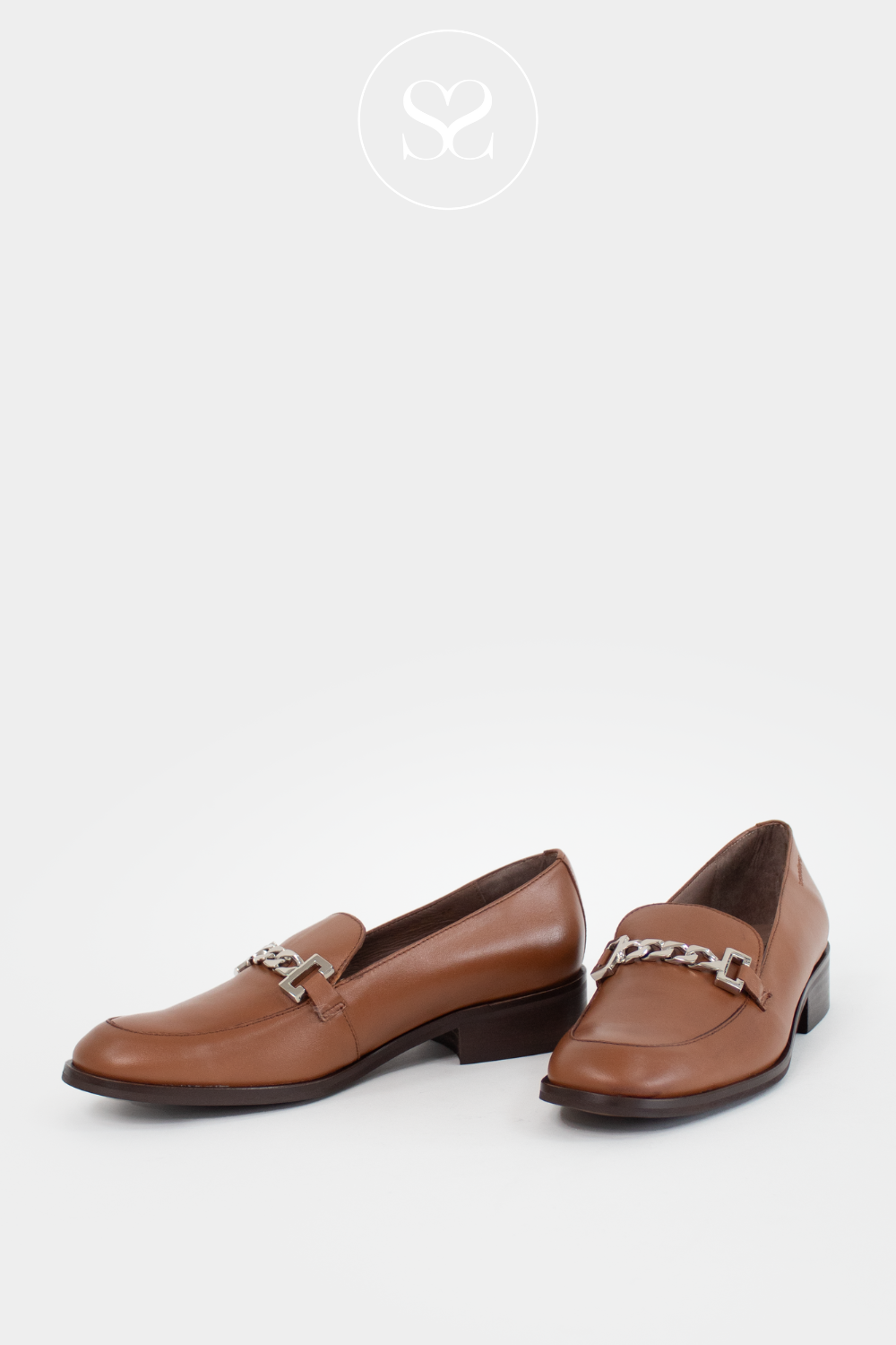 WONDERS C-7412 TAN LEATHER BLOCK HEEL LOAFERS