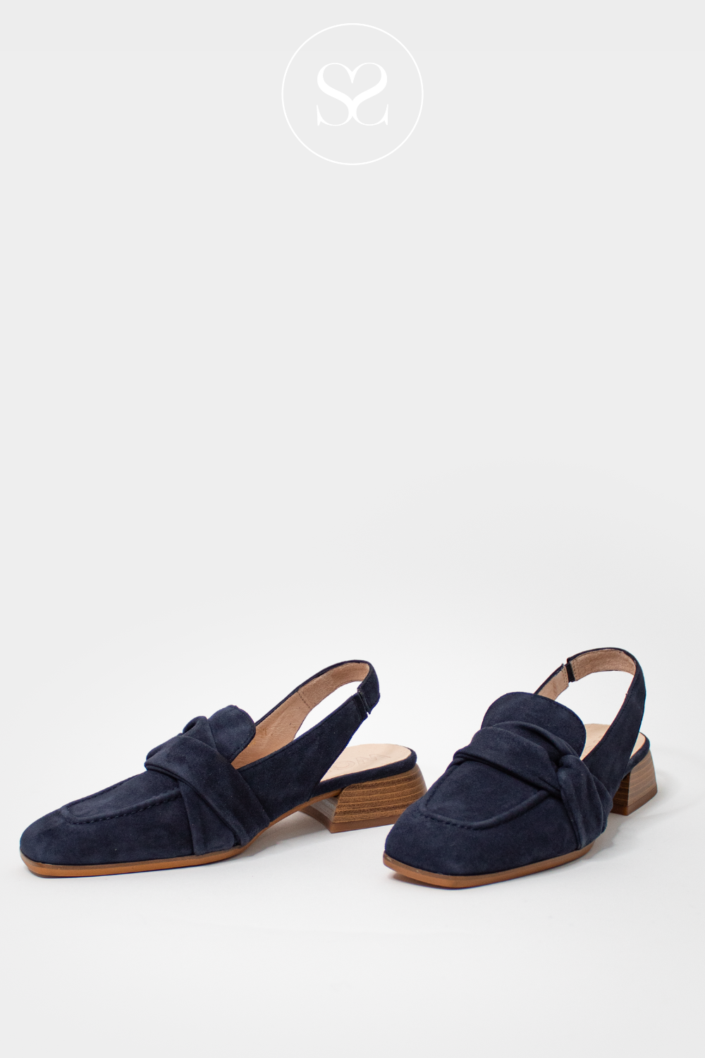 WONDERS C-7120 NAVY SUEDE SLINGBACK LOAFERS WITH BOW DETAIL