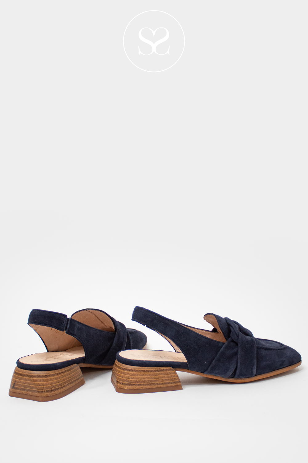 WONDERS C-7120 NAVY SUEDE SLINGBACK LOAFERS WITH BOW DETAIL