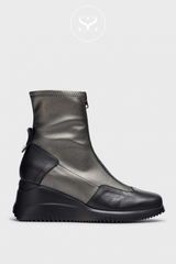 WONDERS G-6615 WEDGE BOOTS IN BLACK AND PEWTER LEATHER