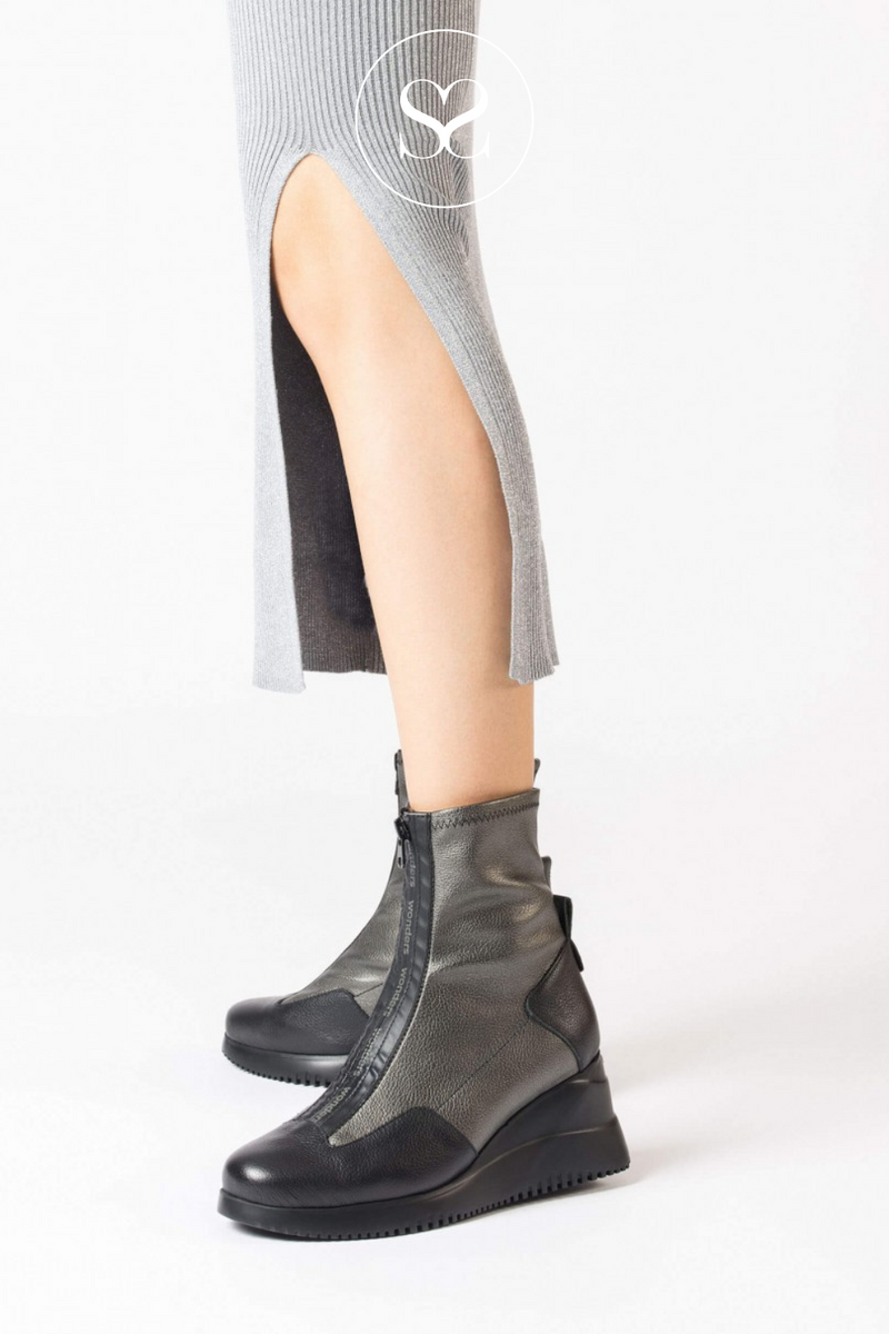 WONDERS WEDGE BOOTS IN BLACK AND PEWTER FOR WOMEN IRELAND