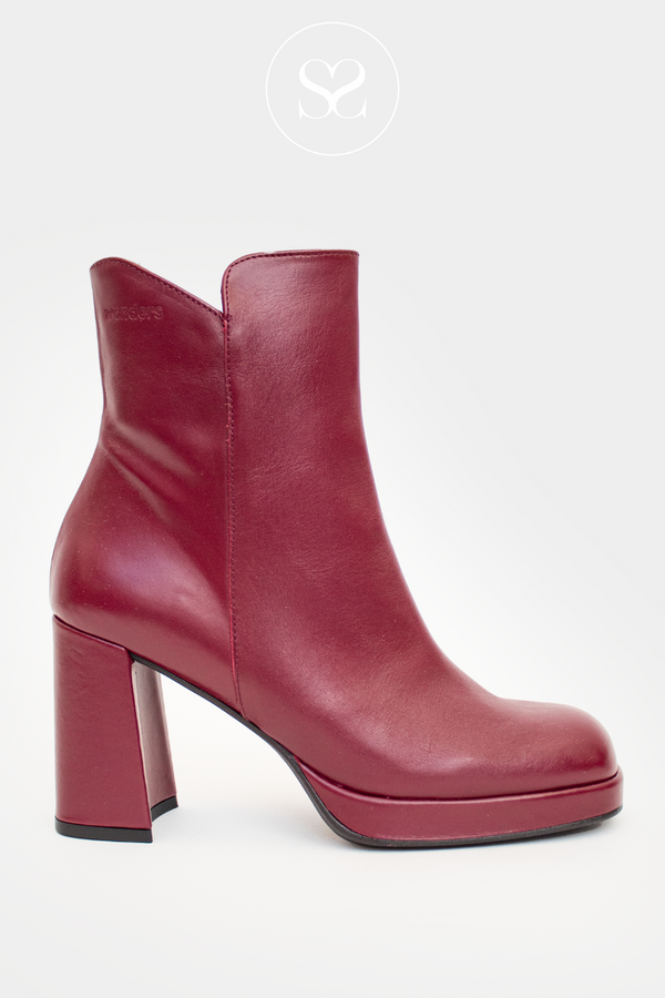 WONDERS H-5923 WINE LEATHER BLOCK HEEL BOOTS WITH INSIDE ZIP AND PLATFORM SOLE
