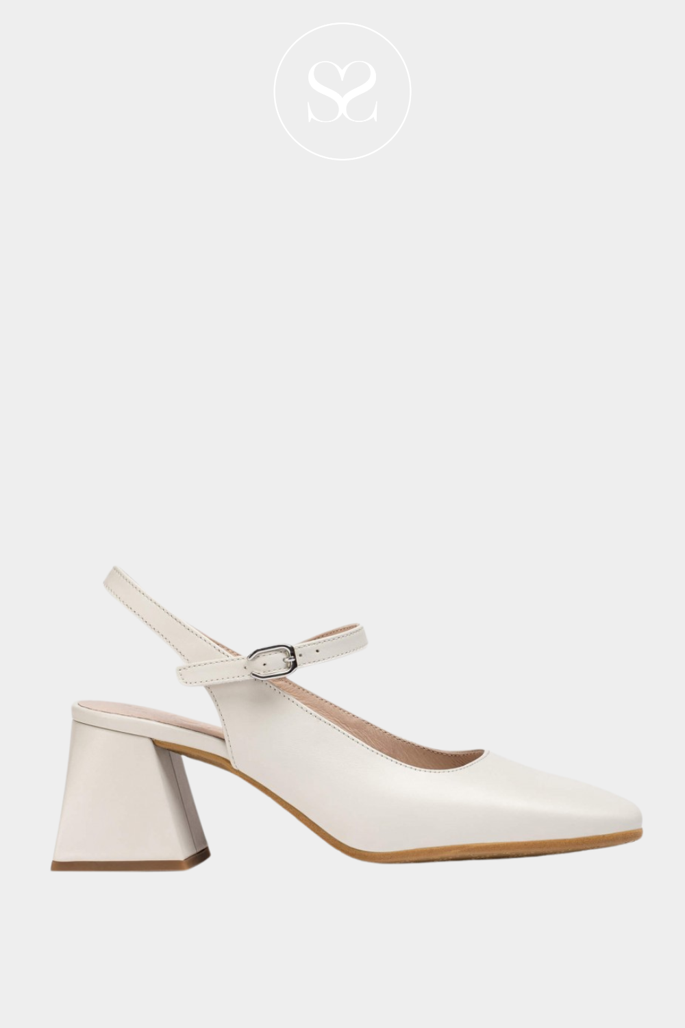 WONDERS H-6307 CREAM LEATHER MARY JANE BLOCK HEELS